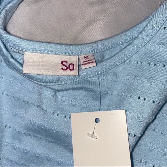 Juniors' SO Broderie Frill Top-NEW Sz MD eyelet cropped baby blue NWT blouse - Picture 8 of 10